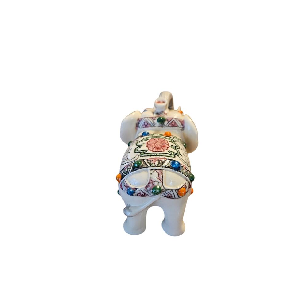 Hand painted vintage elephant trunk up boho decor figurine - Picture 3 of 5